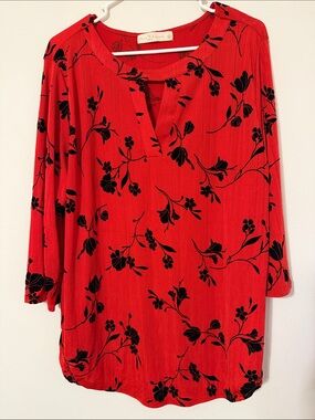 Fair Haven Red Floral Split-Neck Tunic